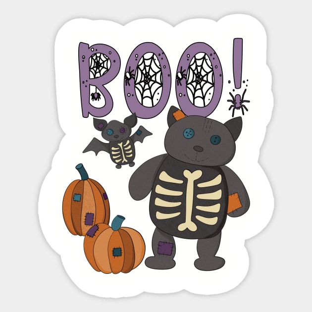 Boo Halloween Bat and Cat Sticker by Alissa Carin